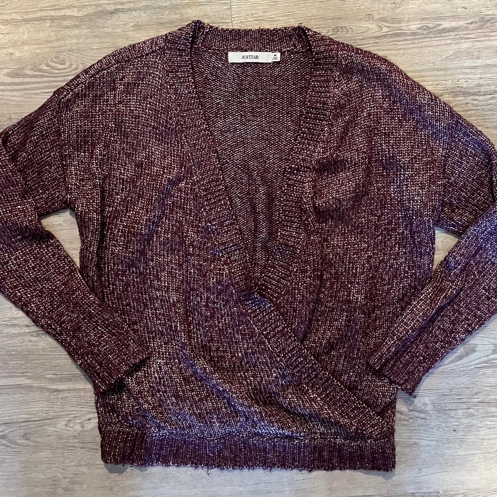 JustFAb Maroon faux wrap sweater (L)